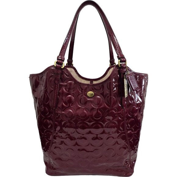 Coach Peyton Op Art Embossed Patent Leather Tote (F25703) - Burgundy - Picture 1 of 13
